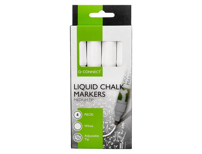 Q-connect Rotulador Tiza Líquida Punta Redonda Trazo 3 mm Caja 4 Unidades Color Blanco