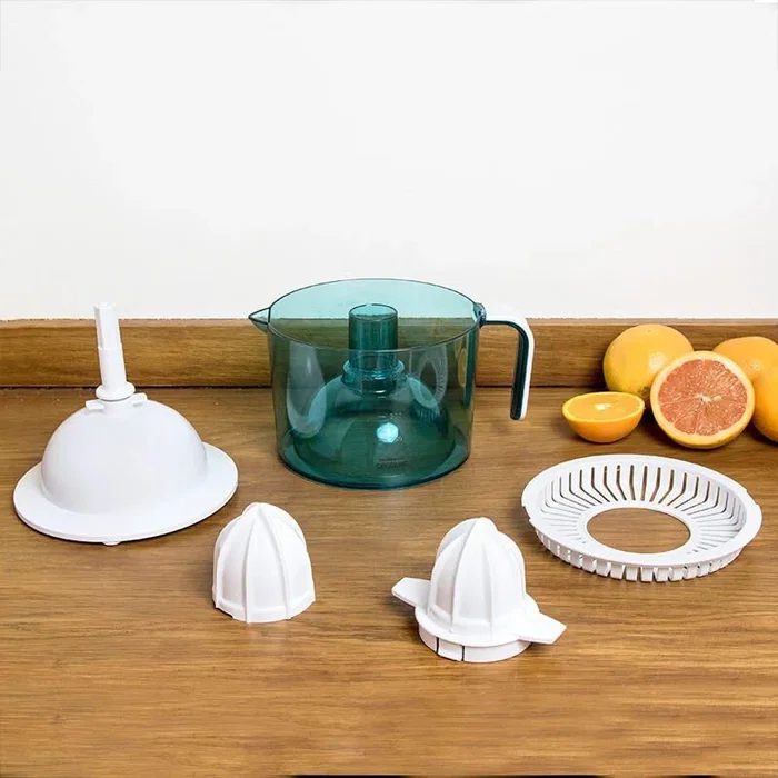 Cecotec ZitrusEasy Basic Exprimidor Eléctrico con Brazo de 40W, Capacidad 1 Litro para Naranjas y Cítricos, Transparente Turquesa y Blanco