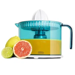Cecotec ZitrusEasy Basic Exprimidor Eléctrico con Brazo de 40W, Capacidad 1 Litro para Naranjas y Cítricos, Transparente Turquesa y Blanco