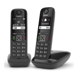 Gigaset AS690 Duo Teléfono DECT/analógico Inalámbrico, Altavoz, Identificador de Llamadas, Negro