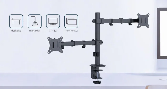 Gembird MA-D2-03 Soporte de Escritorio para Monitor Doble Negro