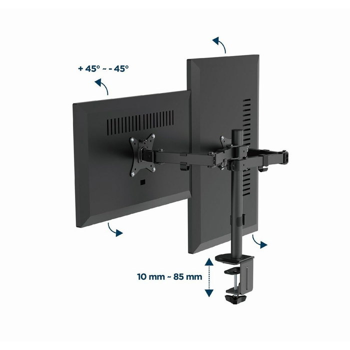 GEMBIRD MA-D2-03 Soporte para Monitor Doble Escritorio Negro hasta 32 pulgadas, Compatible VESA 75x75/100x100