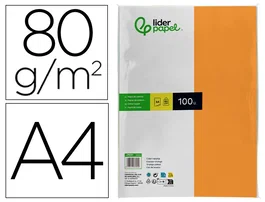 Liderpapel Papel Color A4 80gr Naranja Paquete de 100 Hojas