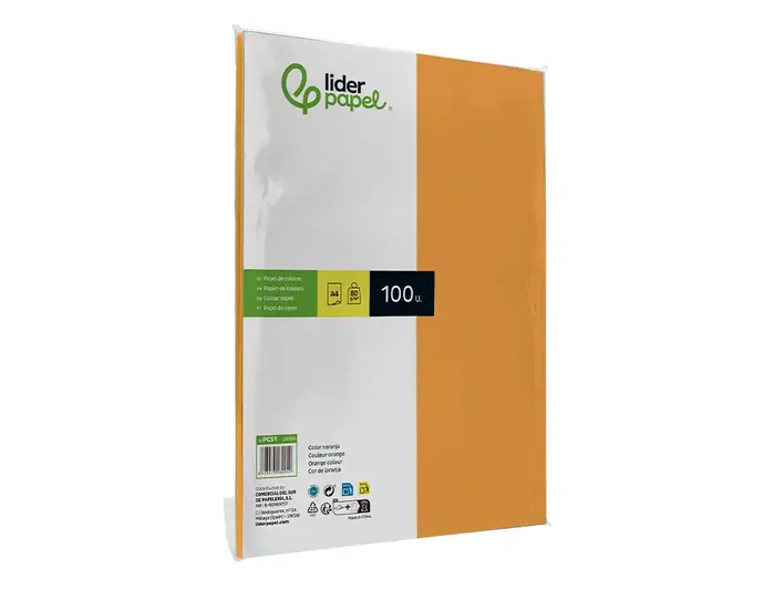 Liderpapel Papel Color Naranja A4 80g de 100 Hojas
