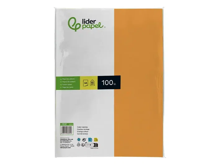 Liderpapel Papel Color Naranja A4 80g de 100 Hojas