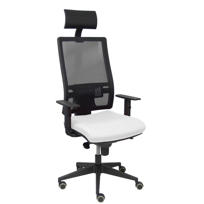 PIQUERAS Y CRESPO Silla Horna con Mecanismo Sincro, Malla Negra y Asiento Bali Blanco