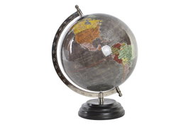 DKD Home Decor Globo Terráqueo Gris de Plástico y Madera