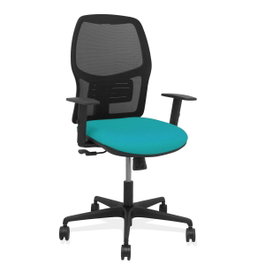 PIQUERAS Y CRESPO Silla Alfera con mecanismo sincro, respaldo de malla negra y asiento turquesa