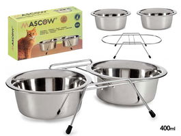 Masow Set 2 Comederos Acero Inoxidable para Mascota 400ml Antideslizante 28x15.5x8cm (Set de 12)