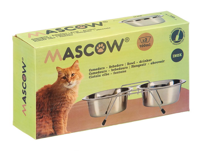 Masow Set 2 Comederos Acero Inoxidable para Mascota 400ml Antideslizante 28x15.5x8cm (Set de 12)