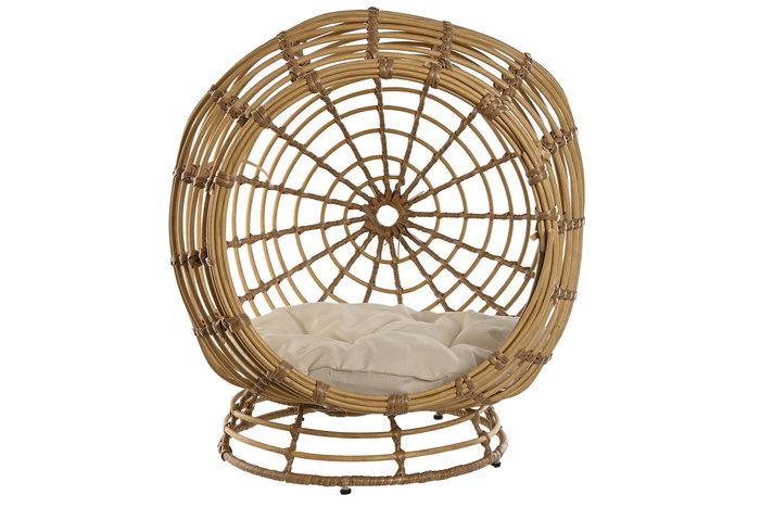 DKD Home Decor Cama para Mascota Ratán Sintético y Poliéster Natural y Blanco 58x58x60 cm DKD Home Decor Cama para Mascota Ratán Sintético y Poliéster Natural y Blanco 58x58x60 cm