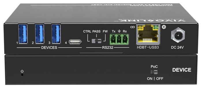 Vivolink VLUSB3EXT100D Extensor USB 3.2 Gen1 5 Gbit/s hasta 100m sobre HDBaseT 3.0 con 4 puertos USB 3.0, receptor HDBT