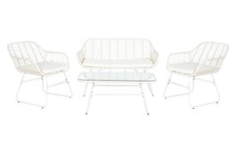 DKD Home Decor Sofá para Terraza y Jardín Blanco Ratán Sintético 74x84x124 cm Set de 4