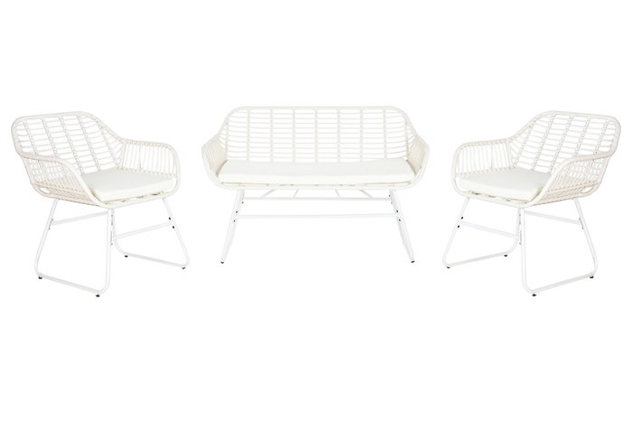 DKD Home Decor Sofá para Terraza y Jardín Blanco Ratán Sintético 74x84x124 cm Set de 4