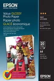 Epson Papel Fotográfico Brillante A4 180g Paquete de 20 Hojas para Impresoras Fotográficas