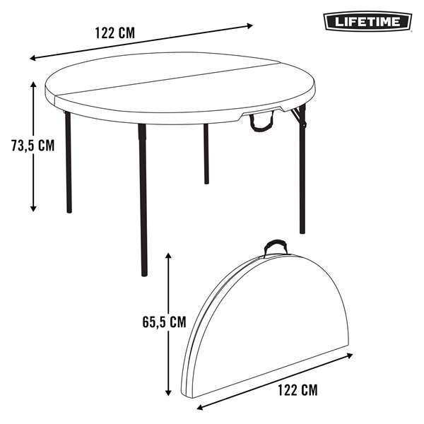 Lifetime Mesa Redonda Plegable por la Mitad Blanca D122X73 cm Lifetime Mesa Redonda Plegable por la Mitad Blanca D122X73 cm