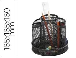 Q-connect KF17294 Organizador de sobremesa metálico giratorio rejilla negro 165x165x160 mm