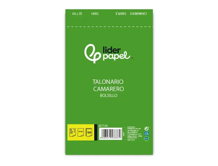 Liderpapel Talonario Camarero Bolsillo Original T150