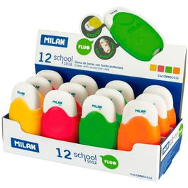 Milan Goma de Borrar Oval 1012 con Funda Protectora Serie ACID, Borrador Suave Miga de Pan, 3 Colores Surtidos, Fabricada en España