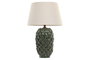 DKD Home Decor Lámpara de Sobremesa de Porcelana y Lino con Hojas Blanco y Verde