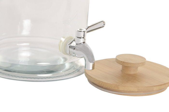DKD Home Decor Set de 2 Dispensadores de Bebidas de Cristal y Bambú 3L