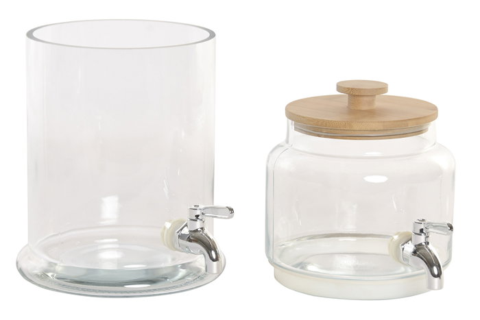 DKD Home Decor Set de 2 Dispensadores de Bebidas de Cristal y Bambú 3L