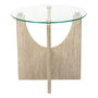 Home Deco Factory Mesa Auxiliar de Centro Terra Nova con Vidrio Templado Pietra, Patas de MDF, Diámetro 45 cm x Altura 43 cm
