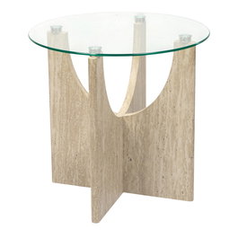 Home Deco Factory Mesa Auxiliar de Centro Terra Nova con Vidrio Templado Pietra, Patas de MDF, Diámetro 45 cm x Altura 43 cm