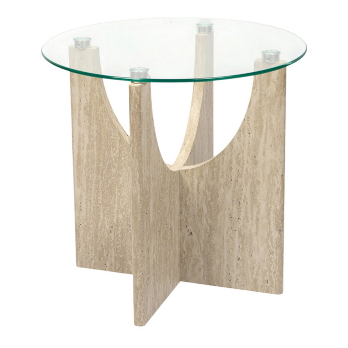 Home Deco Factory Mesa Auxiliar de Centro Terra Nova con Vidrio Templado Pietra, Patas de MDF, Diámetro 45 cm x Altura 43 cm Home Deco Factory Mesa Auxiliar de Centro Terra Nova con Vidrio Templado Pietra, Patas de MDF, Diámetro 45 cm x Altura 43 cm