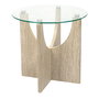 Home Deco Factory Mesa Auxiliar de Centro Terra Nova con Vidrio Templado Pietra, Patas de MDF, Diámetro 45 cm x Altura 43 cm