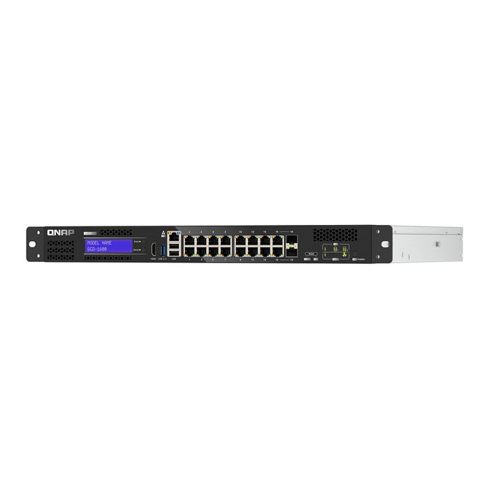 QNAP Switch Gestionado QGD-1600, 16 Puertos Gigabit PoE, 14 x 10/100/1000 PoE+ y 2 x SFP, Montaje Rack 1U, Interruptor de Red Inteligente