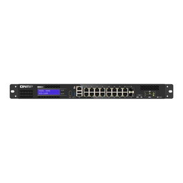 QNAP Switch Gestionado QGD-1600, 16 Puertos Gigabit PoE, 14 x 10/100/1000 PoE+ y 2 x SFP, Montaje Rack 1U, Interruptor de Red Inteligente
