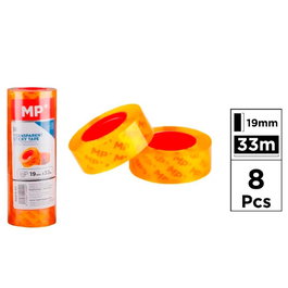 MP Cinta adhesiva transparente amarilla 19 mm x 33 m, 8 uds