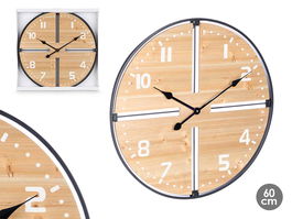 Giftdecor Reloj de Pared Redondo en Madera MDF y Metal, Color Marrón y Negro, 60 cm Alto x 60 cm Ancho x 5 cm Profundidad (Set de 4)