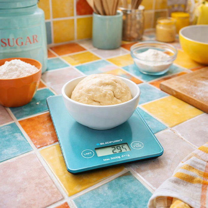 Blaupunkt Báscula de Cocina Digital 5 kg, Pantalla LCD, Superficie de Cristal Templado