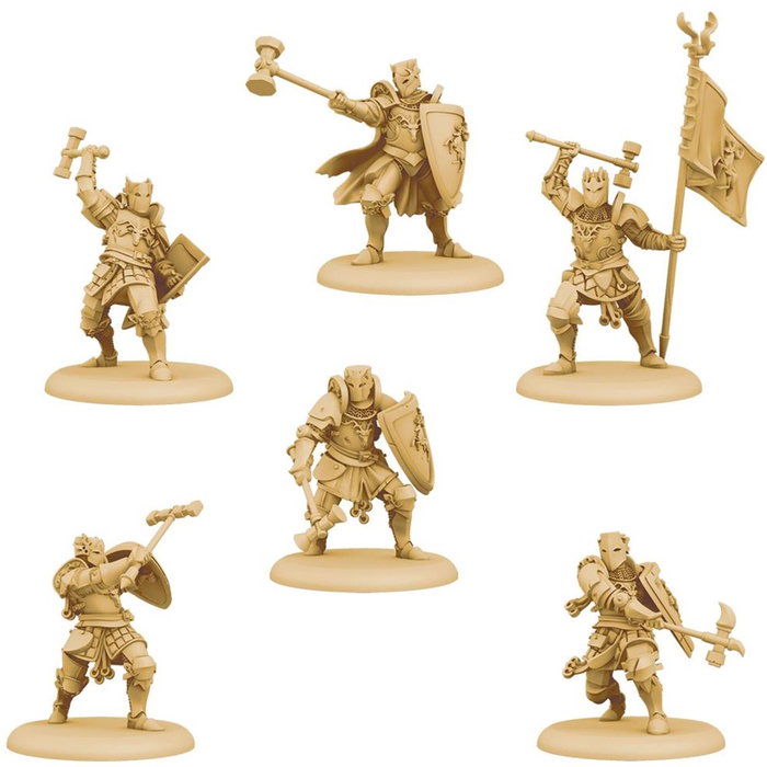 Asmodee Juego de Mesa A Song of Ice and Fire: Guardianes Baratheon - Expansión de Miniaturas, Infantería Pesada, 13 Figuras, Cartas, Edición en Español, 2+ Jugadores