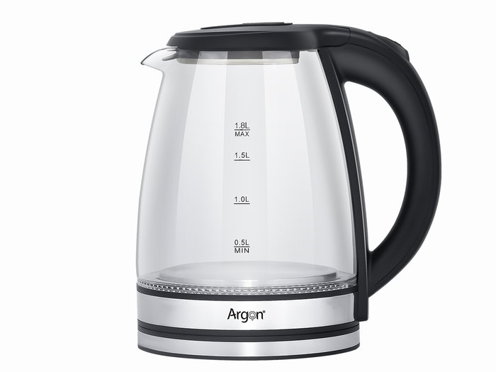 Argon Hervidor Acero Borosilicato LED 1.8 L Transparente Negro Plata 22x23.5x16cm (Set de 6)