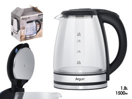 Argon Hervidor Acero Borosilicato LED 1.8 L Transparente Negro Plata 22x23.5x16cm (Set de 6)