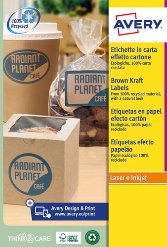Avery Etiquetas Kraft Efecto Cartón Ovaladas 63,5x42,3 mm