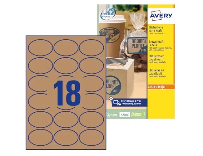 Avery Etiquetas Kraft Efecto Cartón Ovaladas 63,5x42,3 mm Avery Etiquetas Kraft Efecto Cartón Ovaladas 63,5x42,3 mm