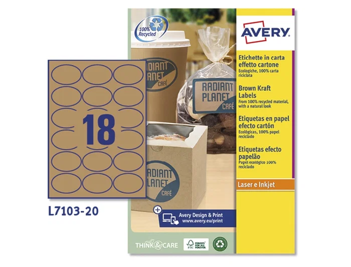 Avery Etiquetas Adhesivas Kraft Efecto Cartón Ovaladas 63,5x42,3 mm Removibles Ink-Jet Láser Caja 320 Unidades