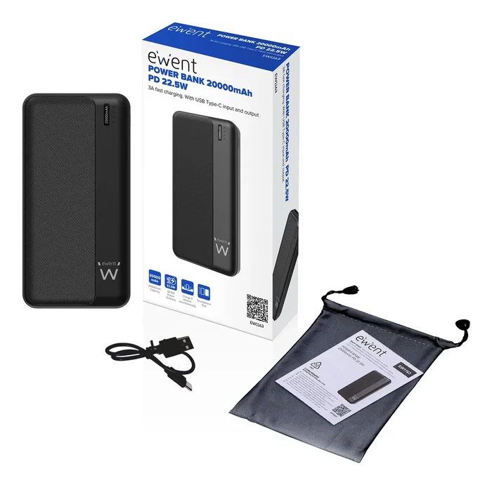 EWENT Power Bank 20.000 mAh PD 22,5W Negro