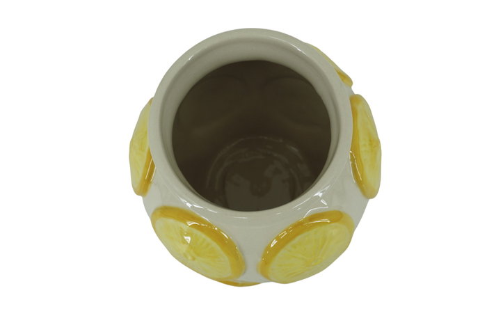DKD Home Decor Jarrón de Gres con Relieve de Limones Amarillo