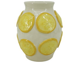 DKD Home Decor Jarrón de Gres con Relieve de Limones Amarillo