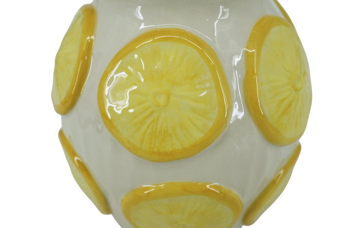 DKD Home Decor Jarrón de Gres con Relieve de Limones Amarillo