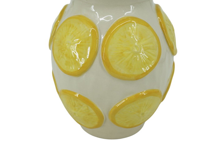 DKD Home Decor Jarrón de Gres con Relieve de Limones Amarillo