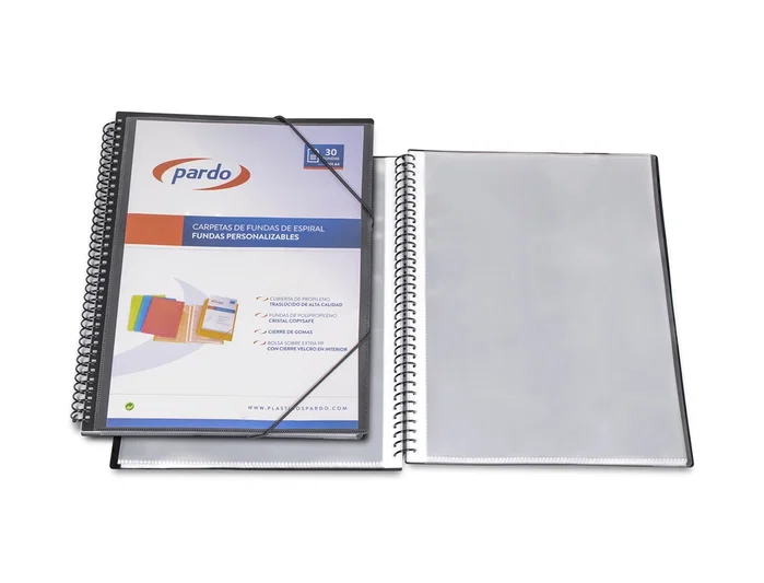 Pardo Carpeta Escaparate Espiral 30 Fundas Folio Personalizable Color Negra