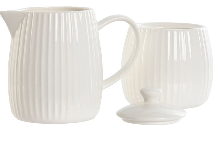 DKD Home Decor Set de Azucarero y Lechera Carve Loving 24 en Porcelana Blanca