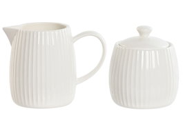 DKD Home Decor Set de Azucarero y Lechera Carve Loving 24 en Porcelana Blanca