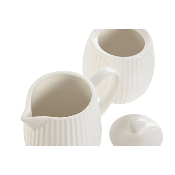 DKD Home Decor Set de Azucarero y Lechera Carve Loving 24 en Porcelana Blanca
